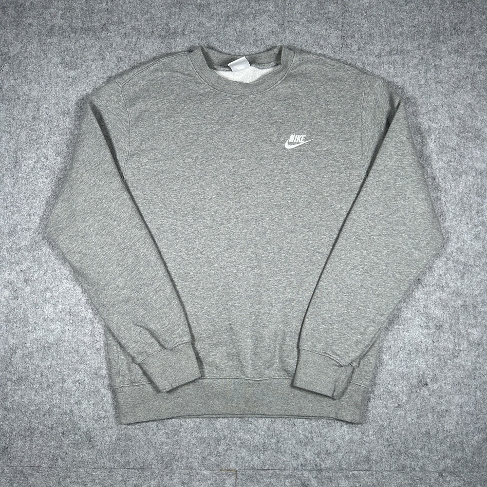 Nike Sweatshirt Mens Size small Grey Crewneck Pullover Swoosh Box Fit Lightweigh